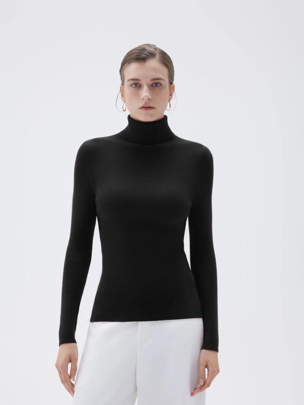 SUUKSESS $86 Black Cashmere Blend Ribbed Turtleneck Sweater MED NWOT
